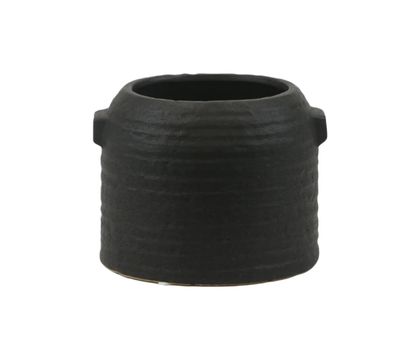 4.75”H X 6.5” BLACK ZINTO LOW AND WIDE CERAMIC PLANTER WITH SMALL HANDLE