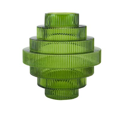 6.75” X 6” Open-2.25” GREEN NORDAL GLASS VASE
