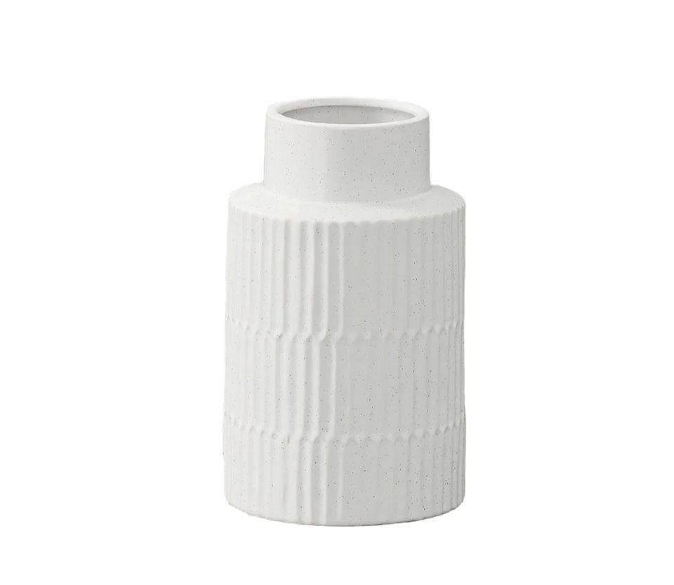 50% off was $22 now $11. 9”H X 5.25” MATTE WHITE SPECKLED SYMMETRIC COLUMN