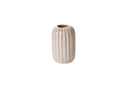 5.25”H X 3.25” OFF-WHITE CERAMIC FAULT LINE VASE