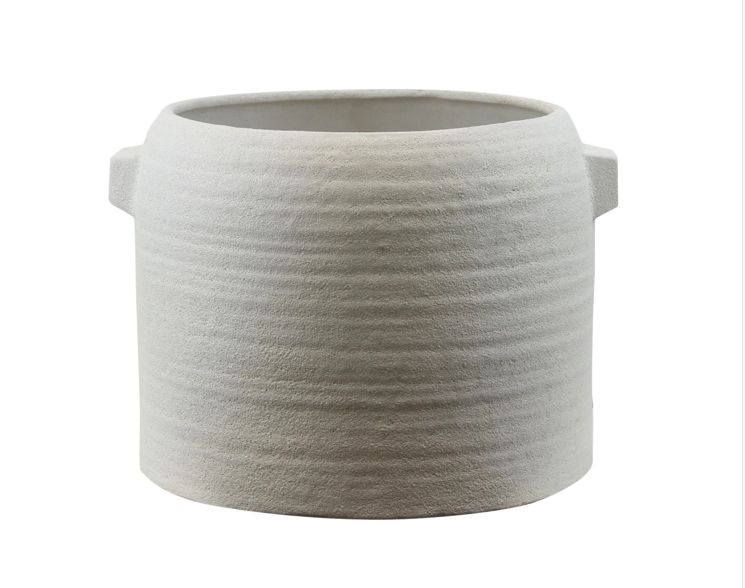 10.5”H X 14.5” WHITE ZINTO LOW AND WIDE CERAMIC PLANTER WITH SMALL HANDLE