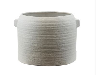 10.5”H X 14.5” WHITE ZINTO LOW AND WIDE CERAMIC PLANTER WITH SMALL HANDLE