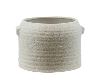 7.25”H X 10.5” WHITE ZINTO LOW AND WIDE CERAMIC PLANTER WITH SMALL HANDLE