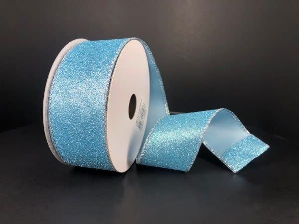 1.5" X 10 YDS LT BLUE GLITTERED RIBBON, SILVER EDGE