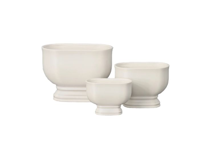 9”H X 12” X 7” LARGE MATTE WHITE CERAMIC FOOTED TRES POT