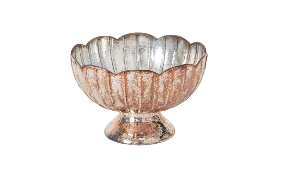 6.5”H X 10” GLASS ANTIQUE ENID COMPOTE