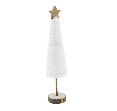 13.8”h x 2.8” WHITE WITH WOOD CHRISTMAS TREE,