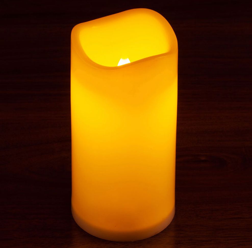 3" X 6"H LED PILLAR IVORY FLICKERING CANDLE, NEEDS BATTERIES