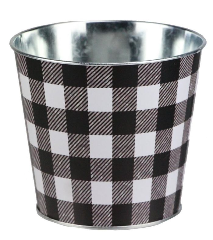 5" X 5" GALVANIZED BLACK AND WHITE CHECK POT COVER