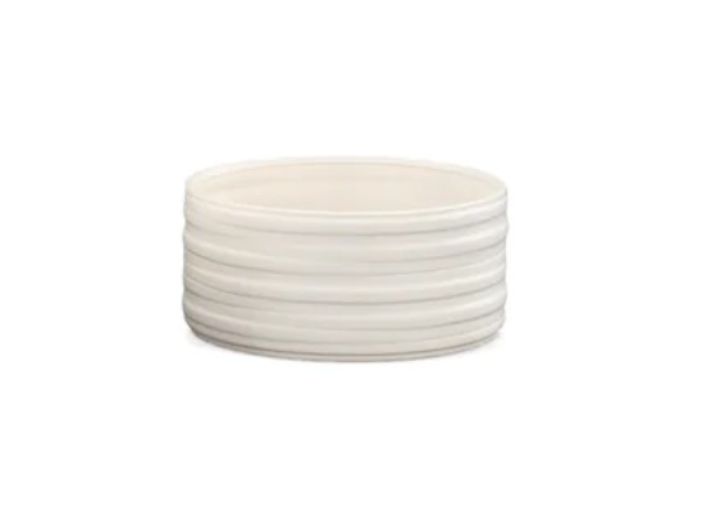 5.5”H X 11.5” SMALL MATTE WHITE LOW CERAMIC CYLINDER EMBOSSED BANDED