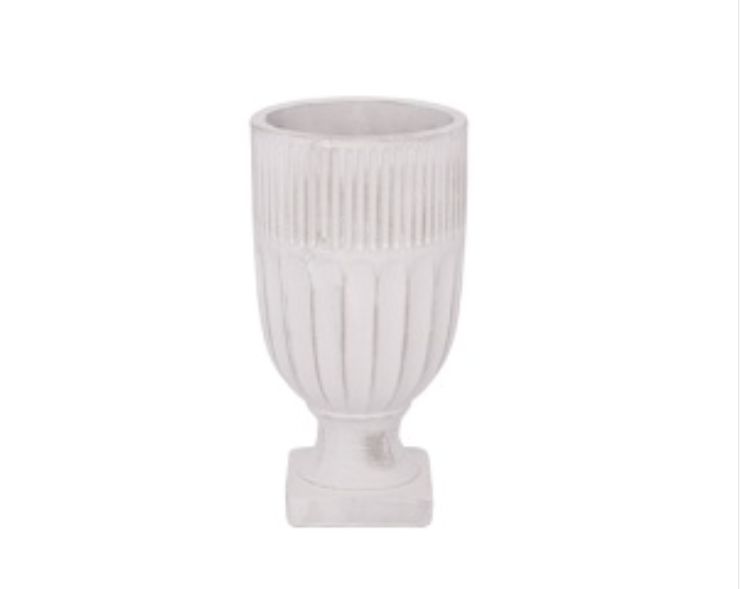 9”H X 4.75” WHITE WASH TERRACOTTA COMPOTE/PEDESTAL