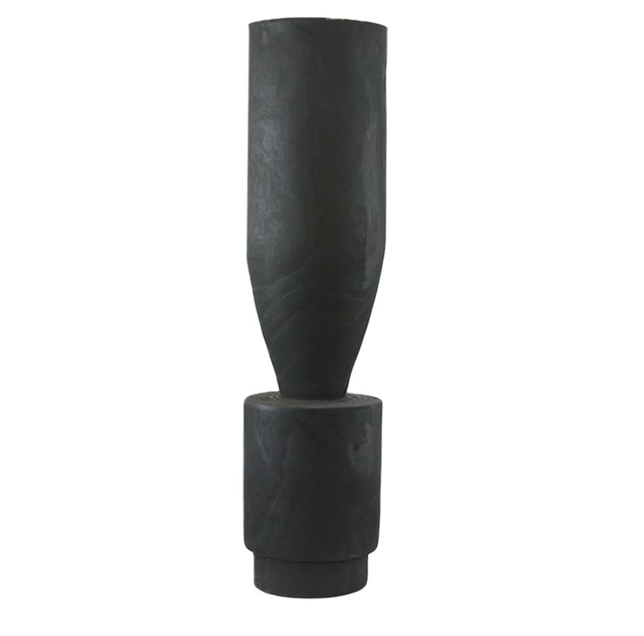22”H X 6.5” BLACK WOOD POT VASE
