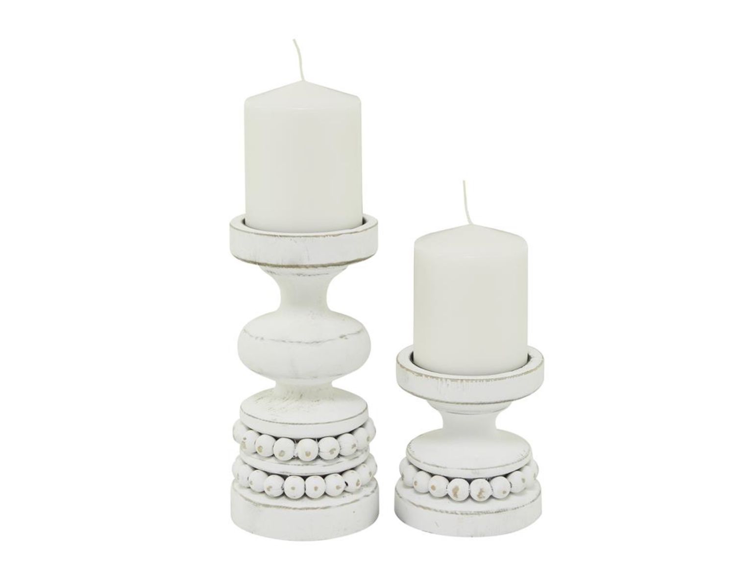 50% off was $40 now $20. 8.15”h x 4” set of two WHITE WOOD BEADED PILLAR CANDLE HOLDER (sold by the set)
