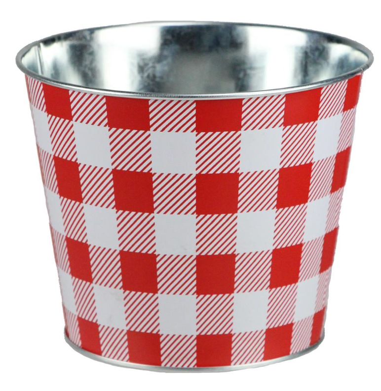 6.75" X 5.5" RED AND WHITE GALVANIZED POT COVER