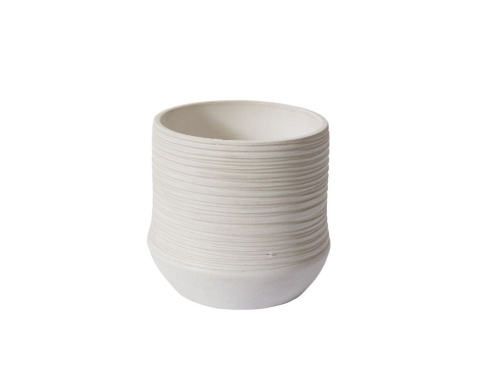 10.25”H X 10.75” WHITE CERAMIC VASE/POT OFFSHORE COLLECTION