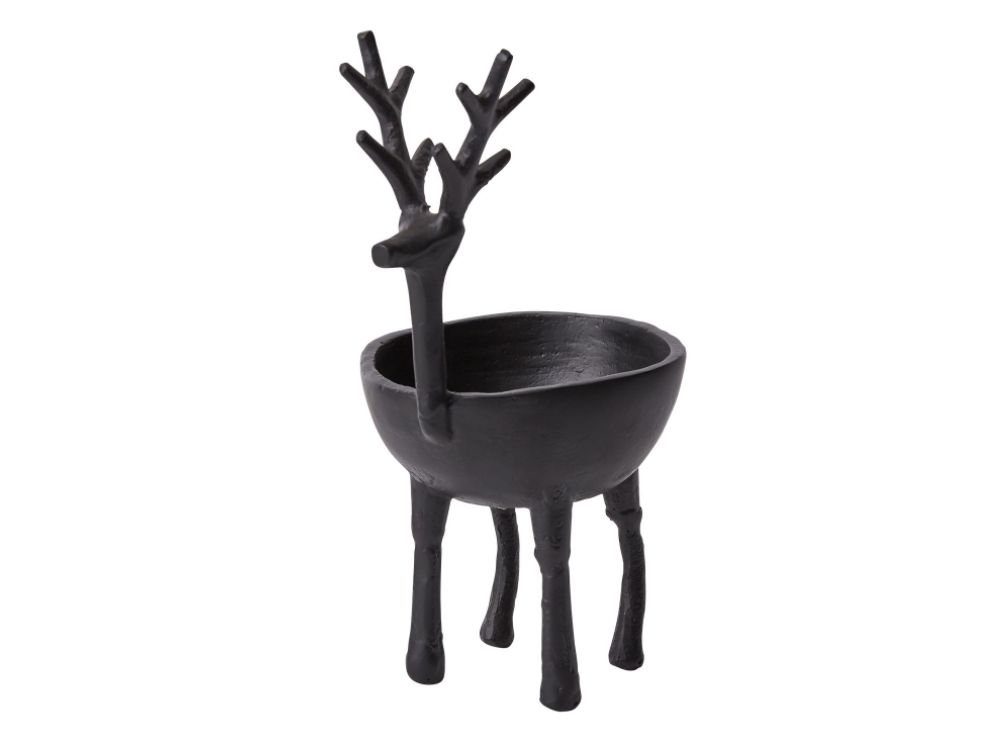 10.25”H X 6.5” X 5” BLACK METAL DASHER REINDEER BOWL