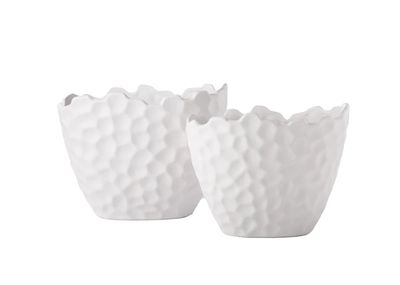 10.5”H X8”W X 10”L SMALL WHITE CERAMIC GEOMETRIC TALL BOAT