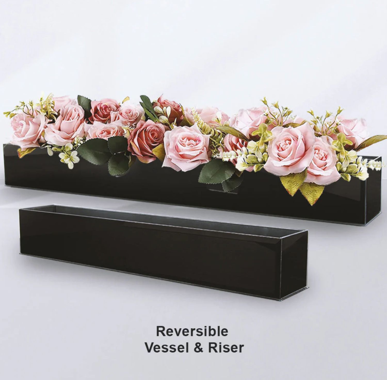 4"H X 32"L X 4"W BLACK PLATED GLASS LOW RECTANGLE VASE