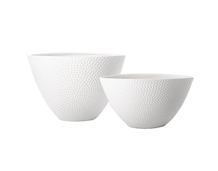 7.5"H X 6.75”W X 13”L SMALL WHITE CERAMIC BURSTING DOTTED BOAT