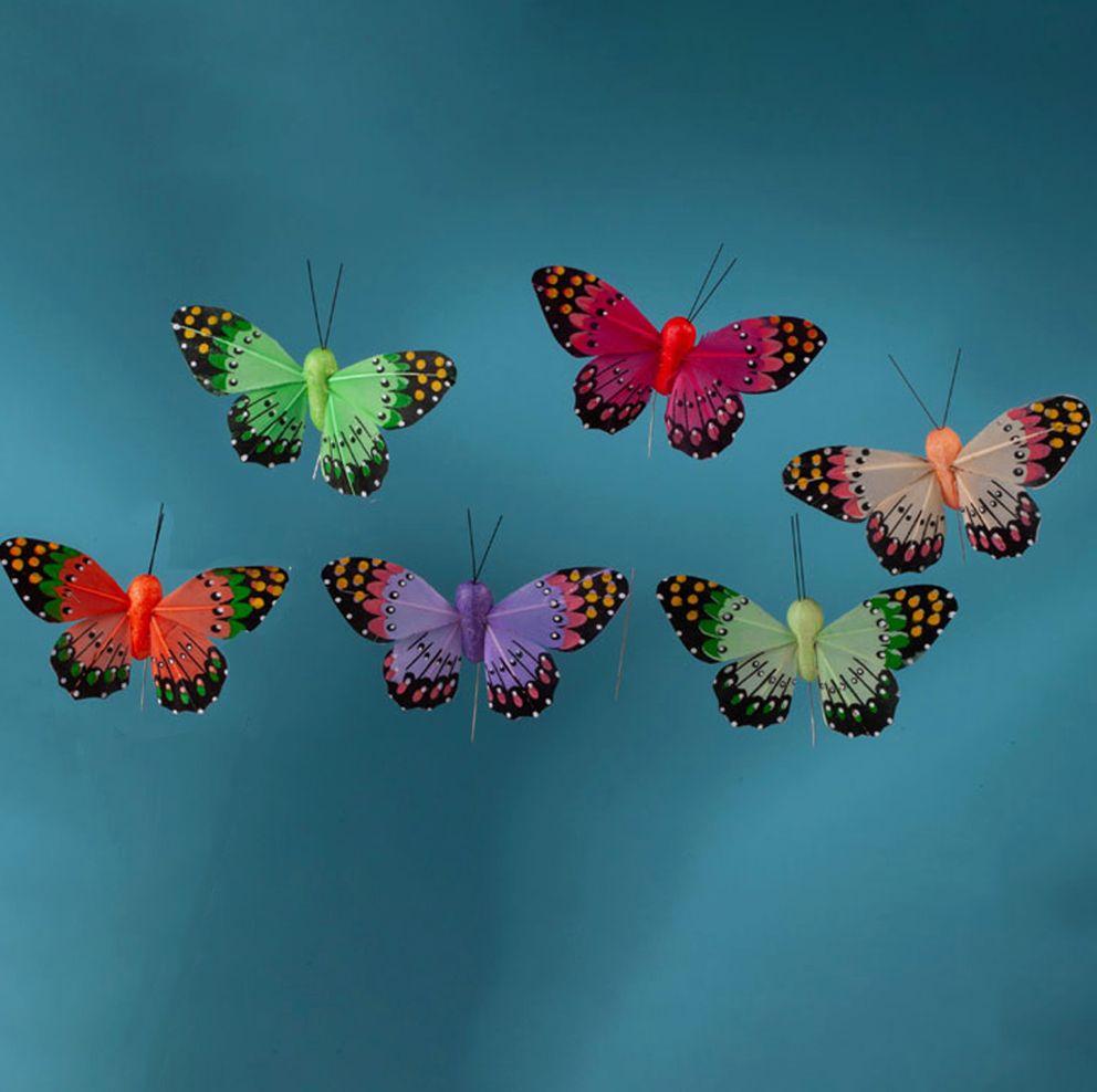 4" FEATHER BUTTERFLY, ASST, 12 PCS