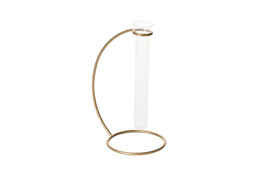 8.75”H X 4.25” X 6” GOLD METAL RIVIERA PROPAGATION STAND WITH GLASS TUBE