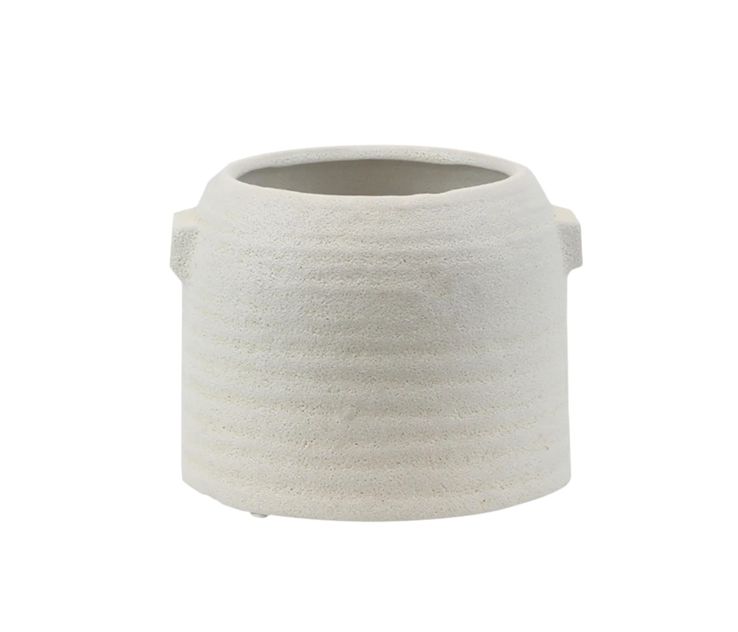4.75”H X 6.5” WHITE ZINTO LOW AND WIDE CERAMIC PLANTER WITH SMALL HANDLE