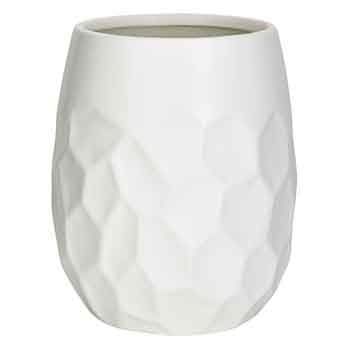 50% off was $38 now $19. 9”H X 7” WHITE CERAMIC HAMMERED VASE