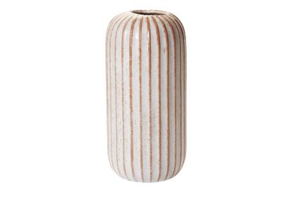 50% off was $21 now $10.50. 11”H X 5’ OFF-WHITE CERAMIC FAULT LINE VASE