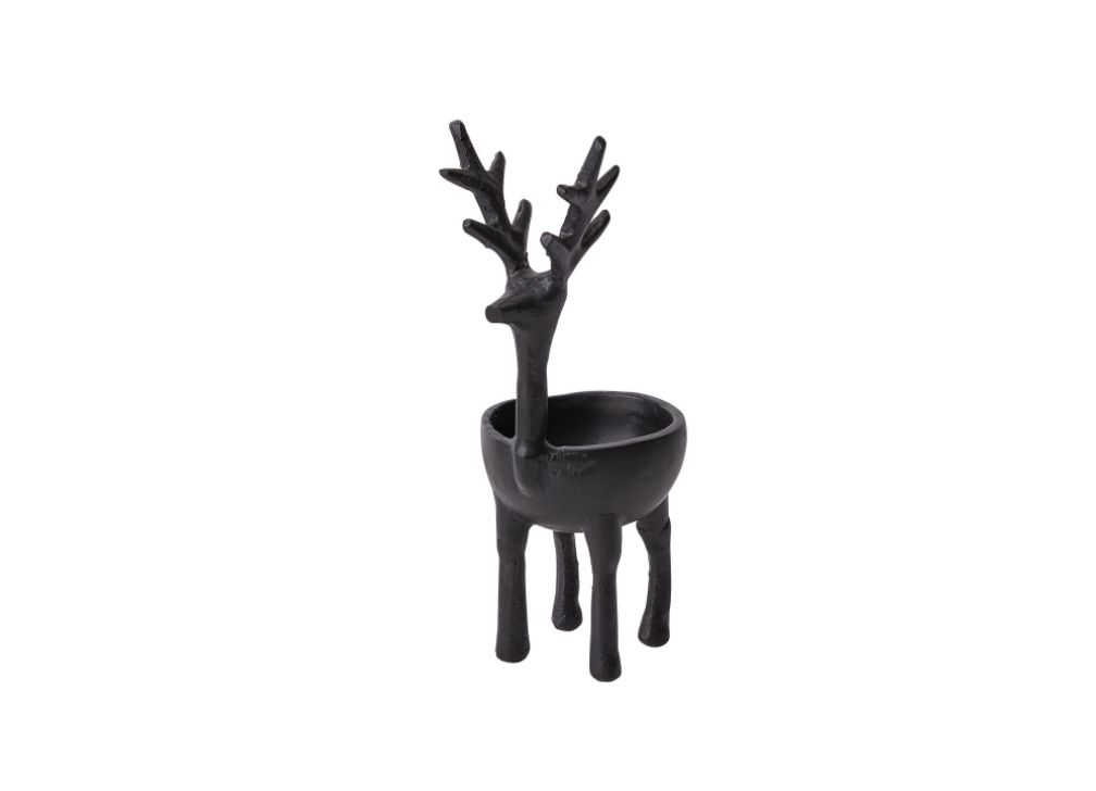 8.25”H X 4” X 3” BLACK METAL DASHER REINDEER BOWL