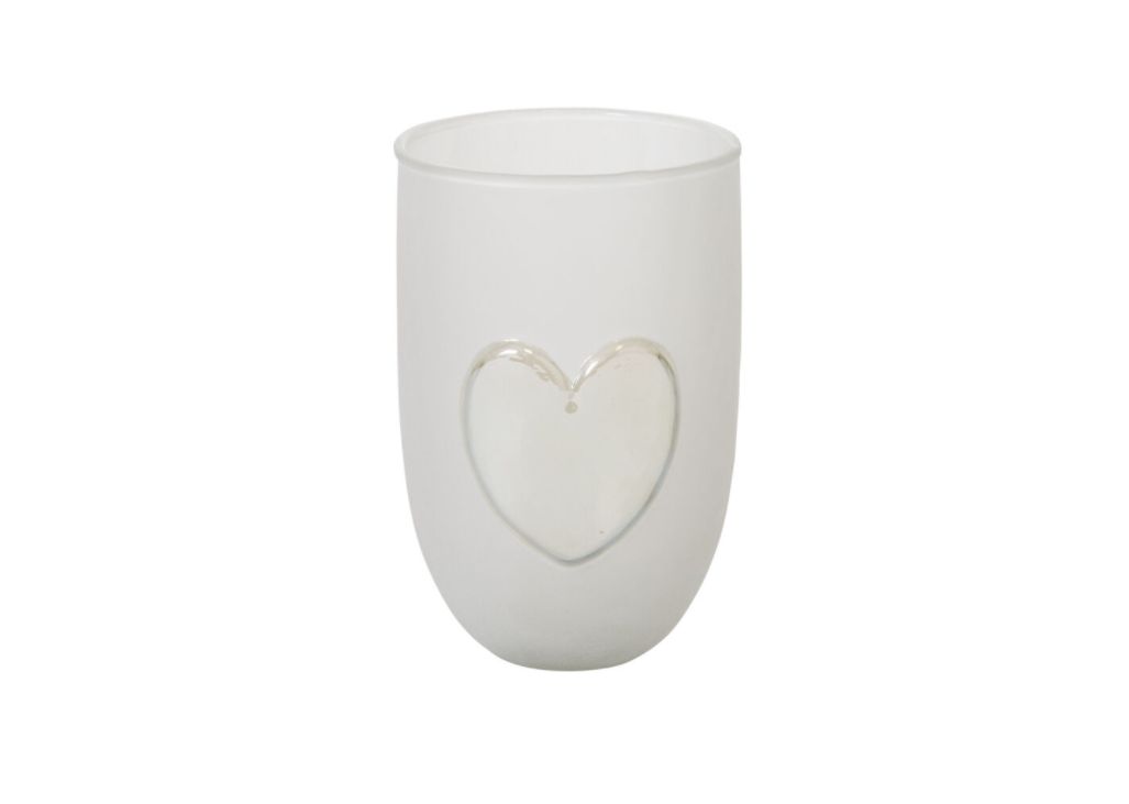 50% off was $15 now $7.50. 6”H X 4” GLASS HEARTS AGLOW VASE/VOTIVE