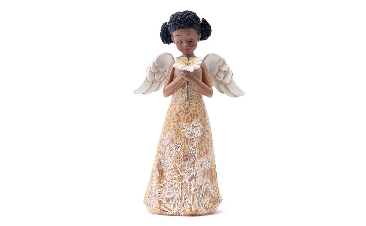 5" L x 8.75" H African American Angel Holding Sunflower