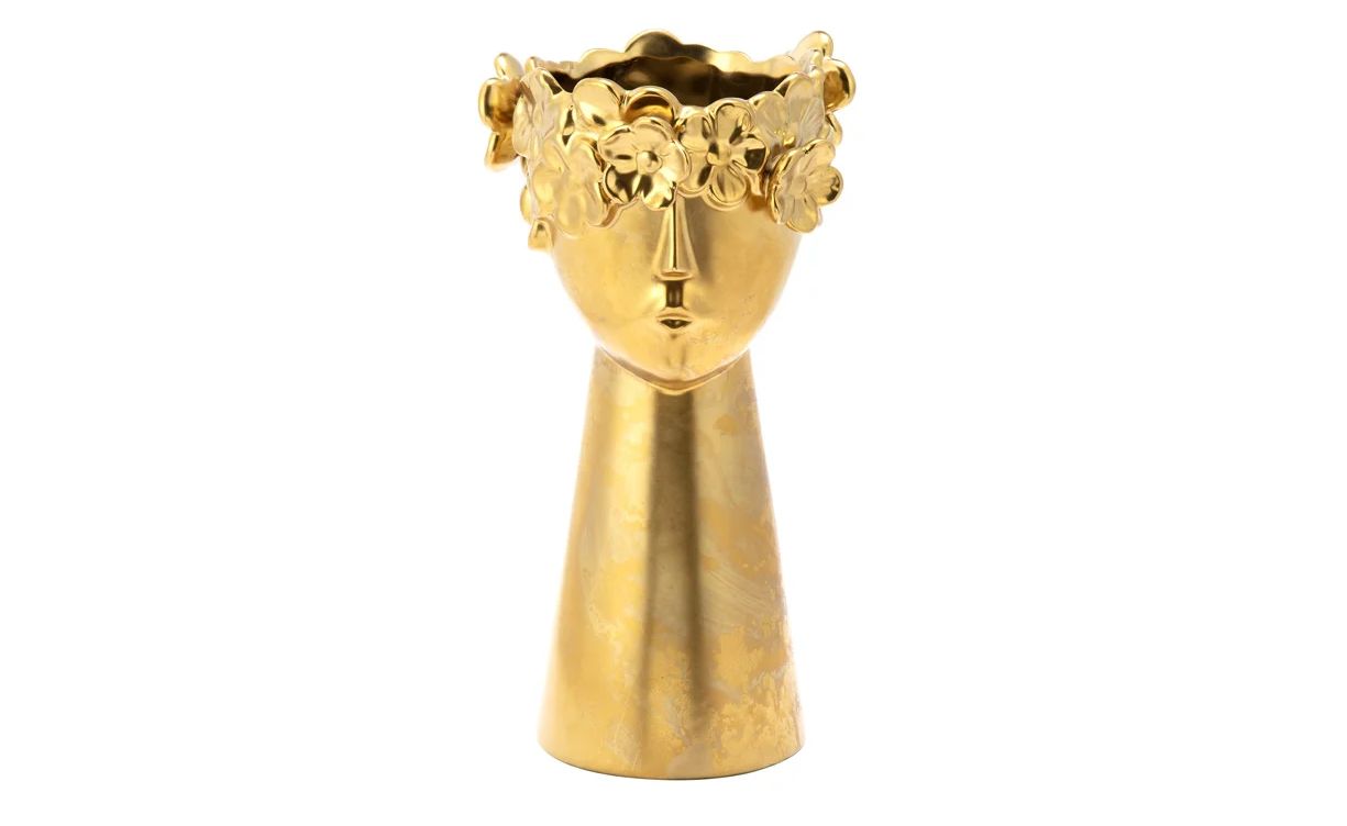 4.25" L x 4.25" W x 11.5" H Large Gold Floral Face Vase