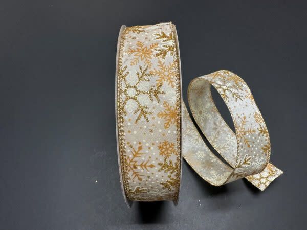 1.5" X 50 YDS GLITTER GOLD SNOWFLAKES RIBBON, reg $17.99