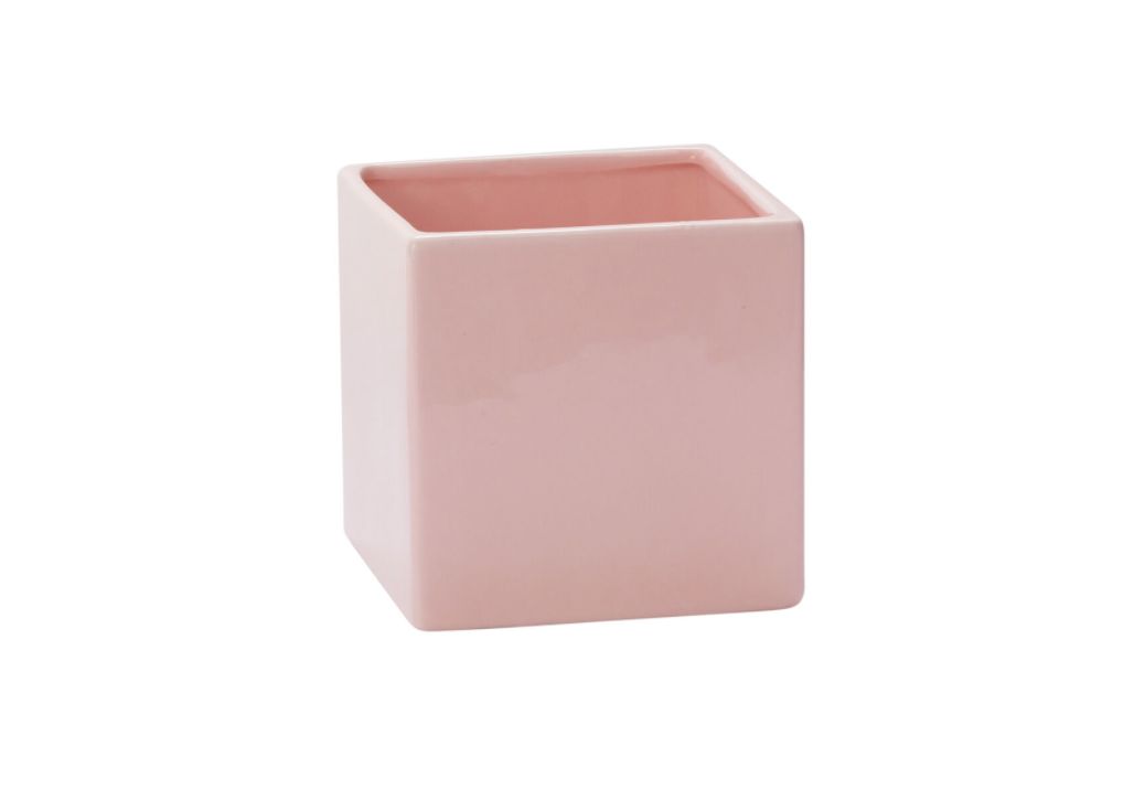6.25” X 6.25” X 6.25” PINK CERAMIC BLUSHED URBAN SQUARE CUBE