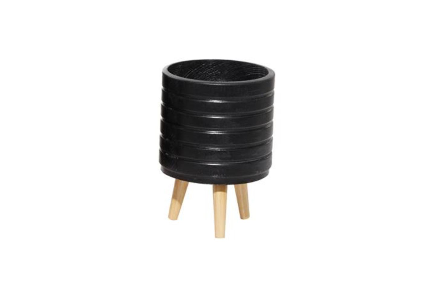 14”H X 10” SMALL BLACK MAGNESIUM OXIDE INDOOR OUTDOOR PLANTER WITH WOOD LEGS (NOT WATER TIGHT)