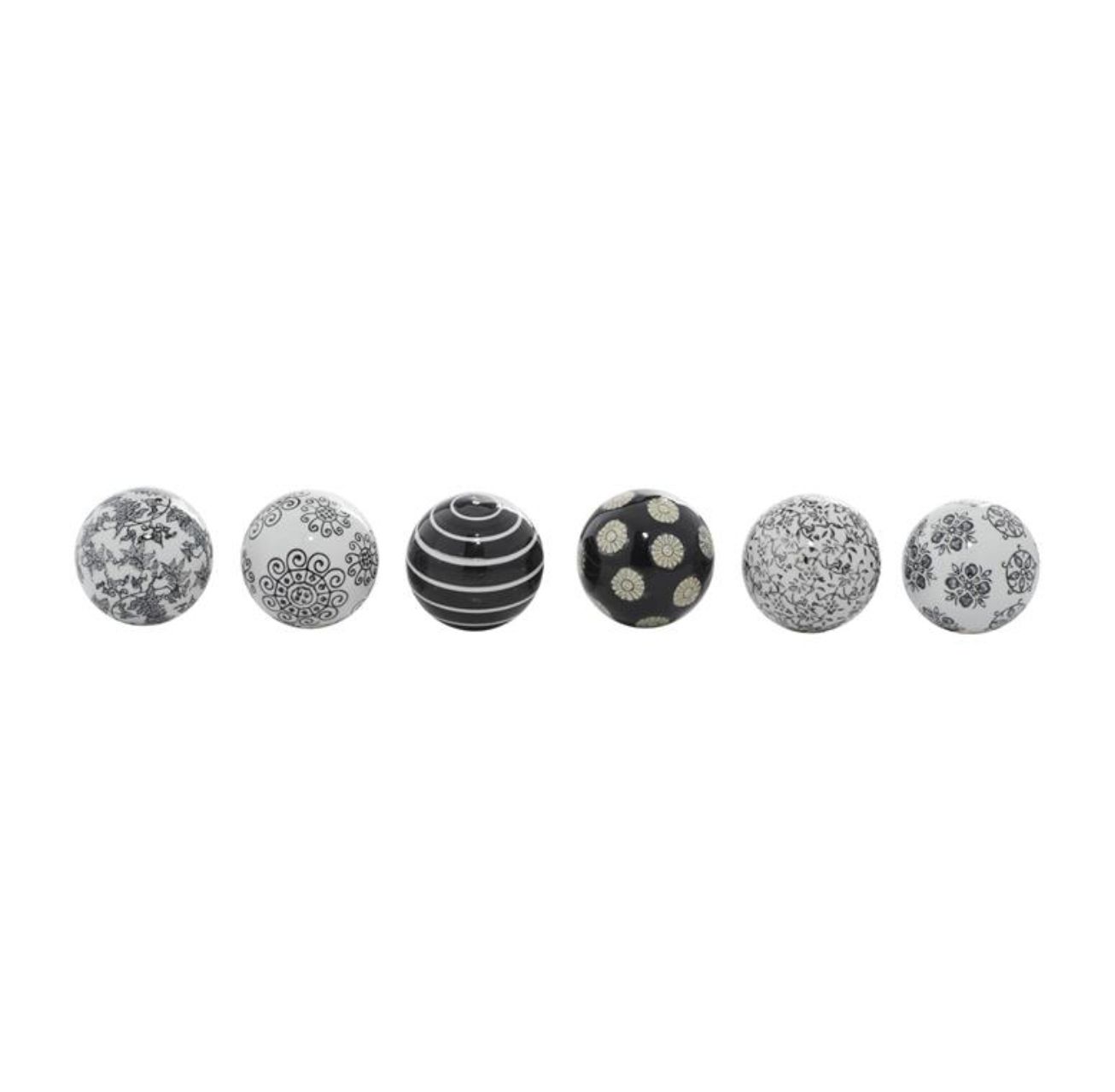 50% off was $7 now $3.50. 3”d BLACK CERAMIC HANDMADE GLOSSY DECORATIVE BALL ORBS &amp; VASE FILLER WITH VARYING PATTERNS (price per each, box has assortment)