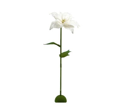 50% off was $40 now $20. 71”H WHITE WITH GLTTER TALL PAPER FLOWER POINSETTIA STAND WITH GOLD BELLS