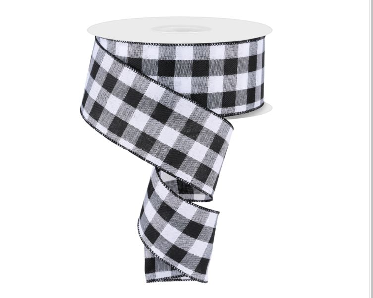 2.5" X 50 YDS WOVEN CHECK BLACK AND WHITE RIBBON