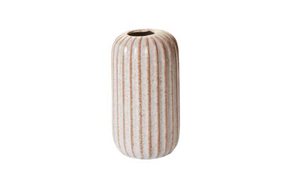 8”H X 4.25” OFF-WHITE CERAMIC FAULT LINE VASE