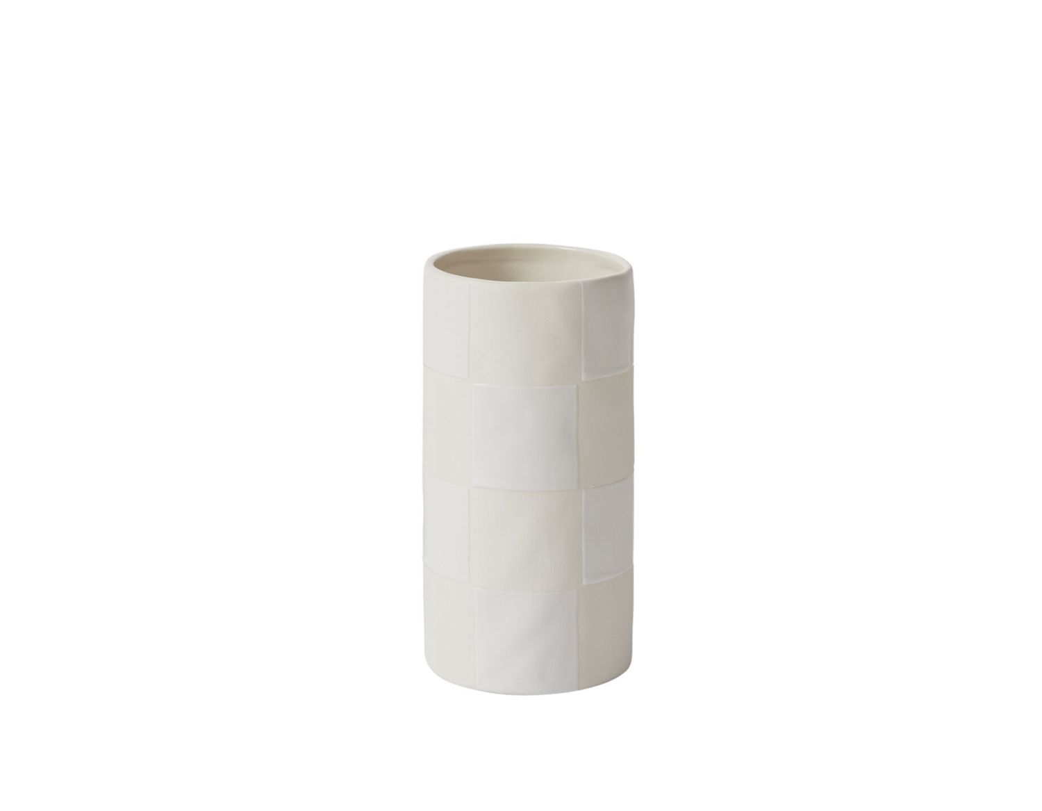8”H X 4” OFF-WHITE CERAMIC CHECKERBOARD VASE. 50% off was  $17 now $8.50