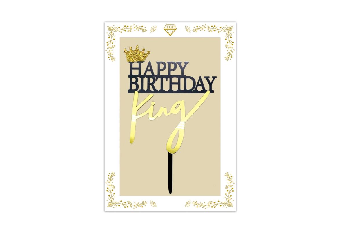 KING GOLD WITH BLACK *HAPPY BIRTHDAY” CAKE TOPPER