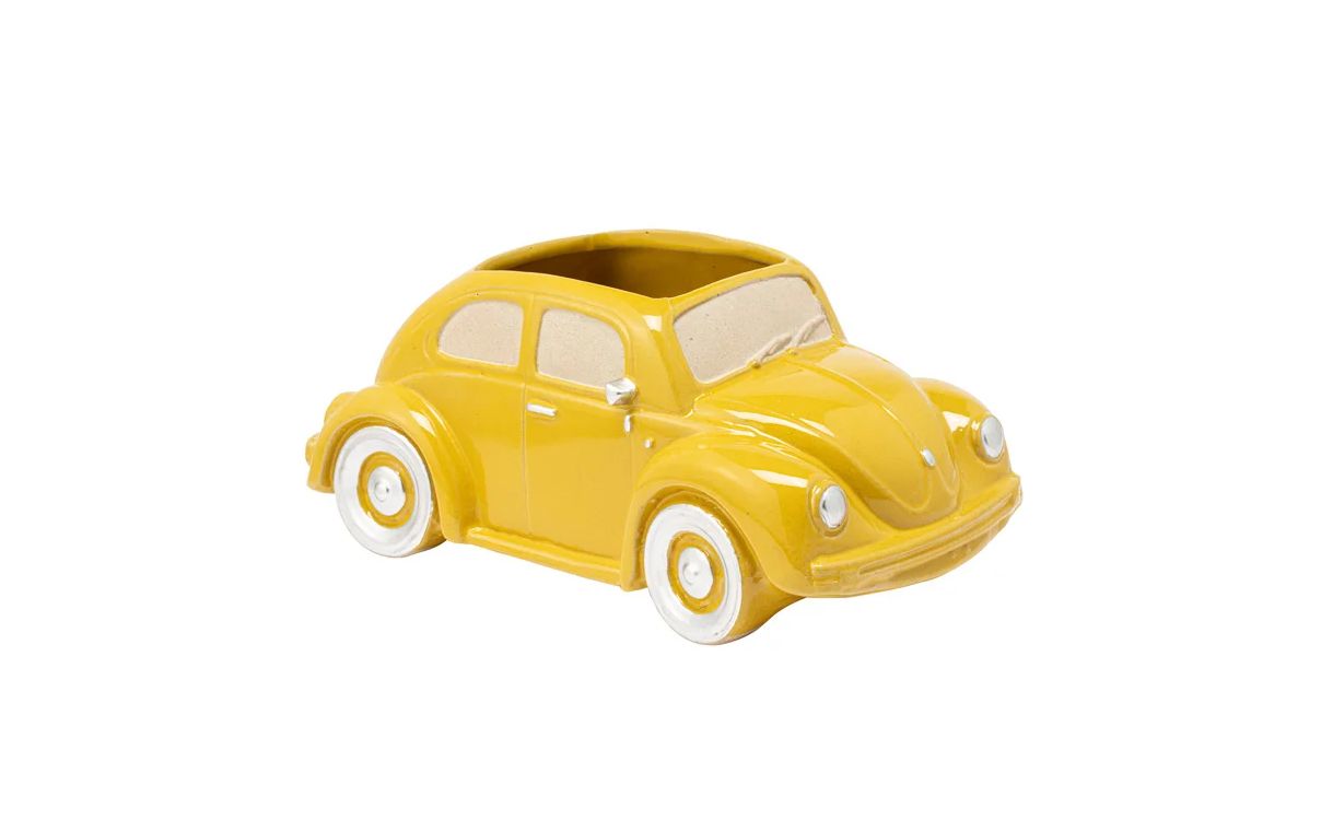 9" L x 3" W x 4.2.5” H Yellow VW Beetle Planter