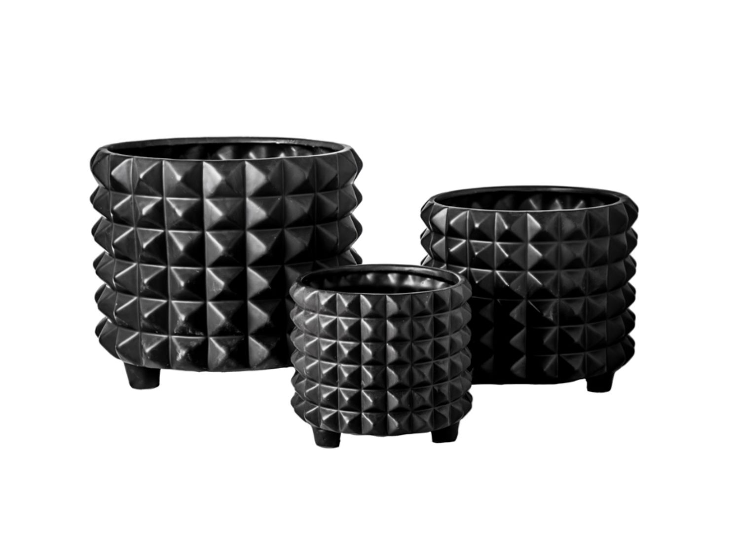 6”H X 7.5” SMALL MATTE BLACK CERAMIC FOOTED GEOMETRIC PYRAMID