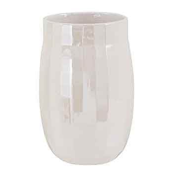 7”H X 4.2” WHITE CERAMIC IRIDESCENT DISCO VASE