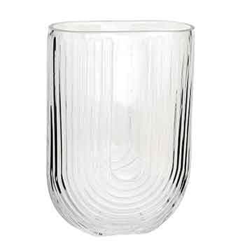 7.25”H X 2”W X 4.75”L OVAL GLASS U-SHAPE DESIGNER VASE