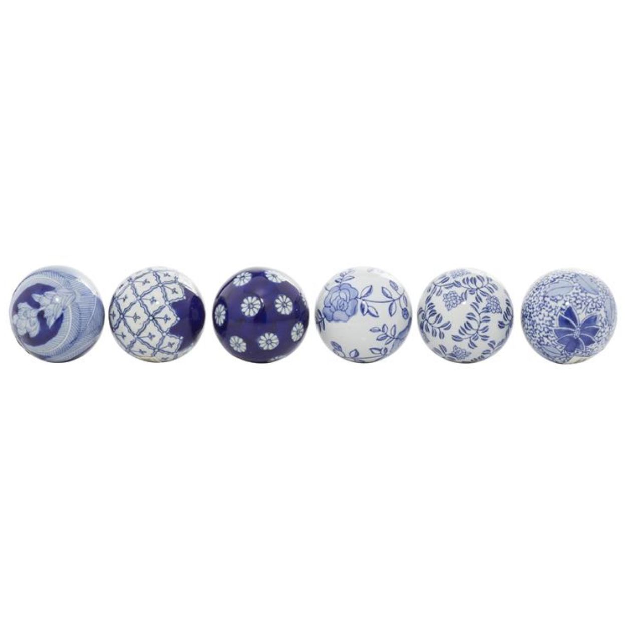 50% off was $7 now $3.50. 3.15”d BLUE CERAMIC FLORAL HANDMADE GLOSSY DECORATIVE BALL ORBS &amp; VASE FILLER WITH VARYING PATTERNS (price per each, box has assortment)