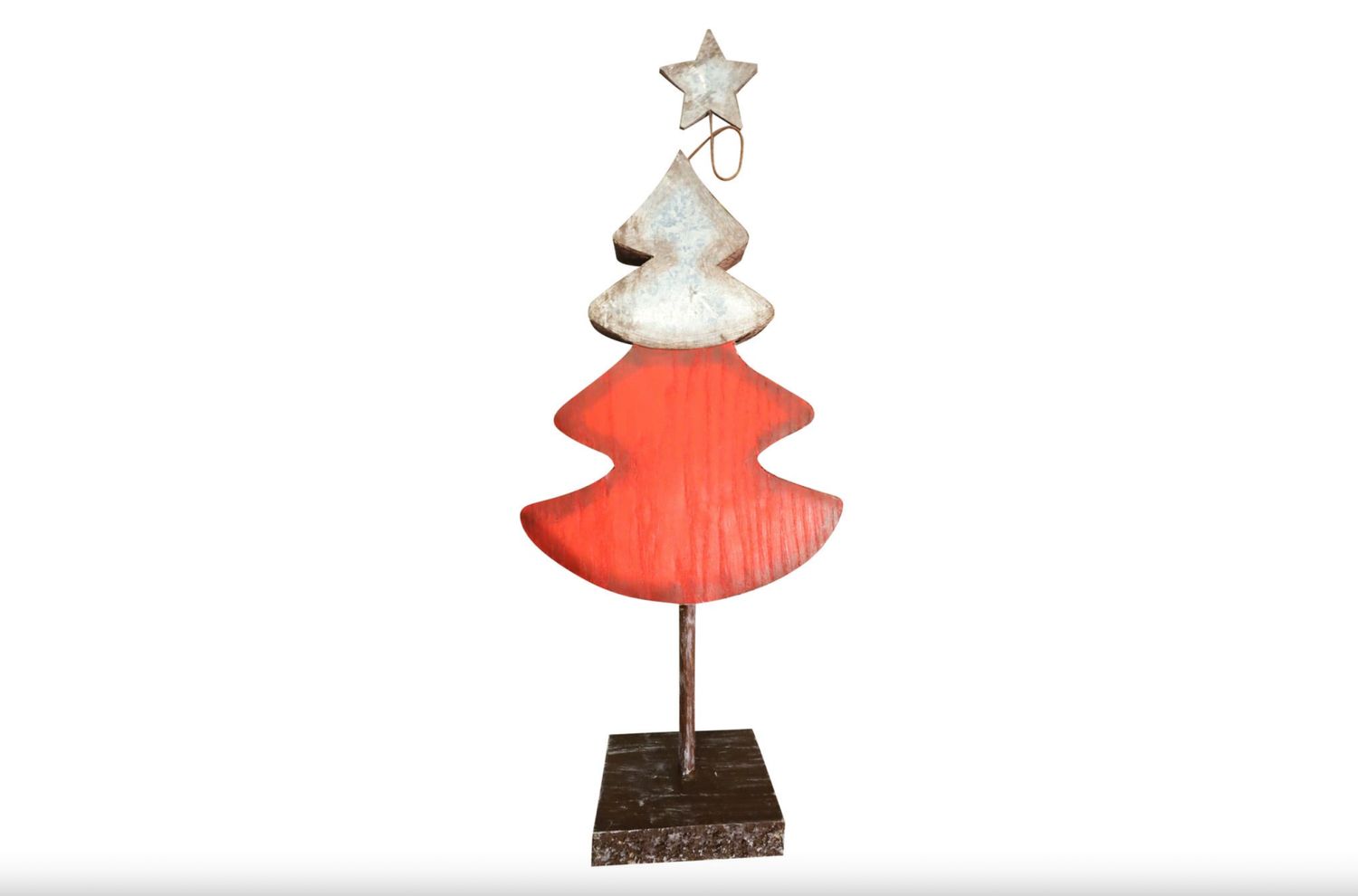 15.5”H X 2” X 6”L RED AND WHITE WOOD CHRISTMAS TREE