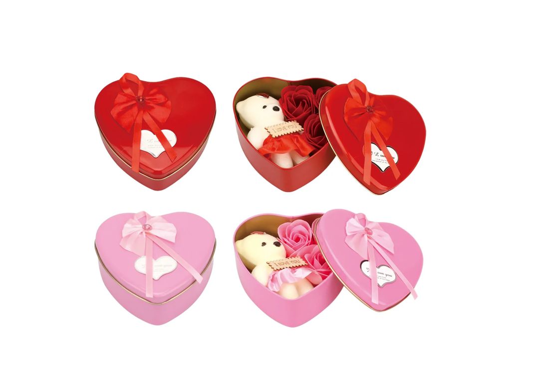 4.75” X 4” 1.75” VALENTINE’S DAY ROSE AND BEAR SET (PRICE PER EACH, BOX HAS ASSORTMENT)
