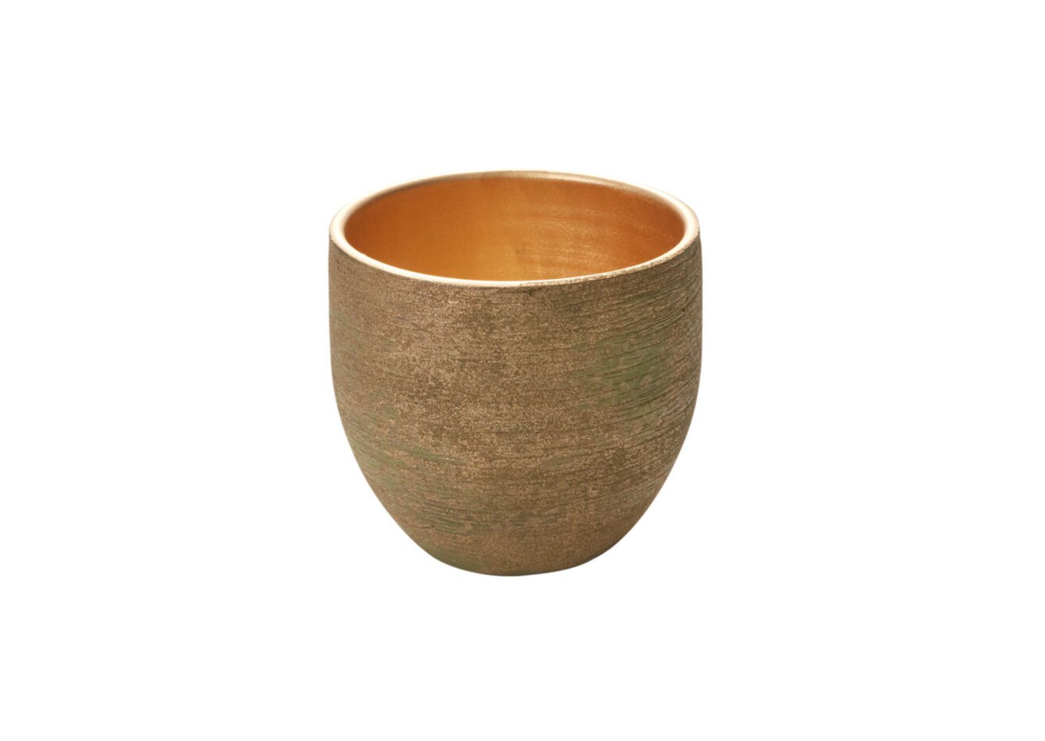 7”H X 7.75” GREENISH GOLD CERAMIC PIGMENT POT VASE