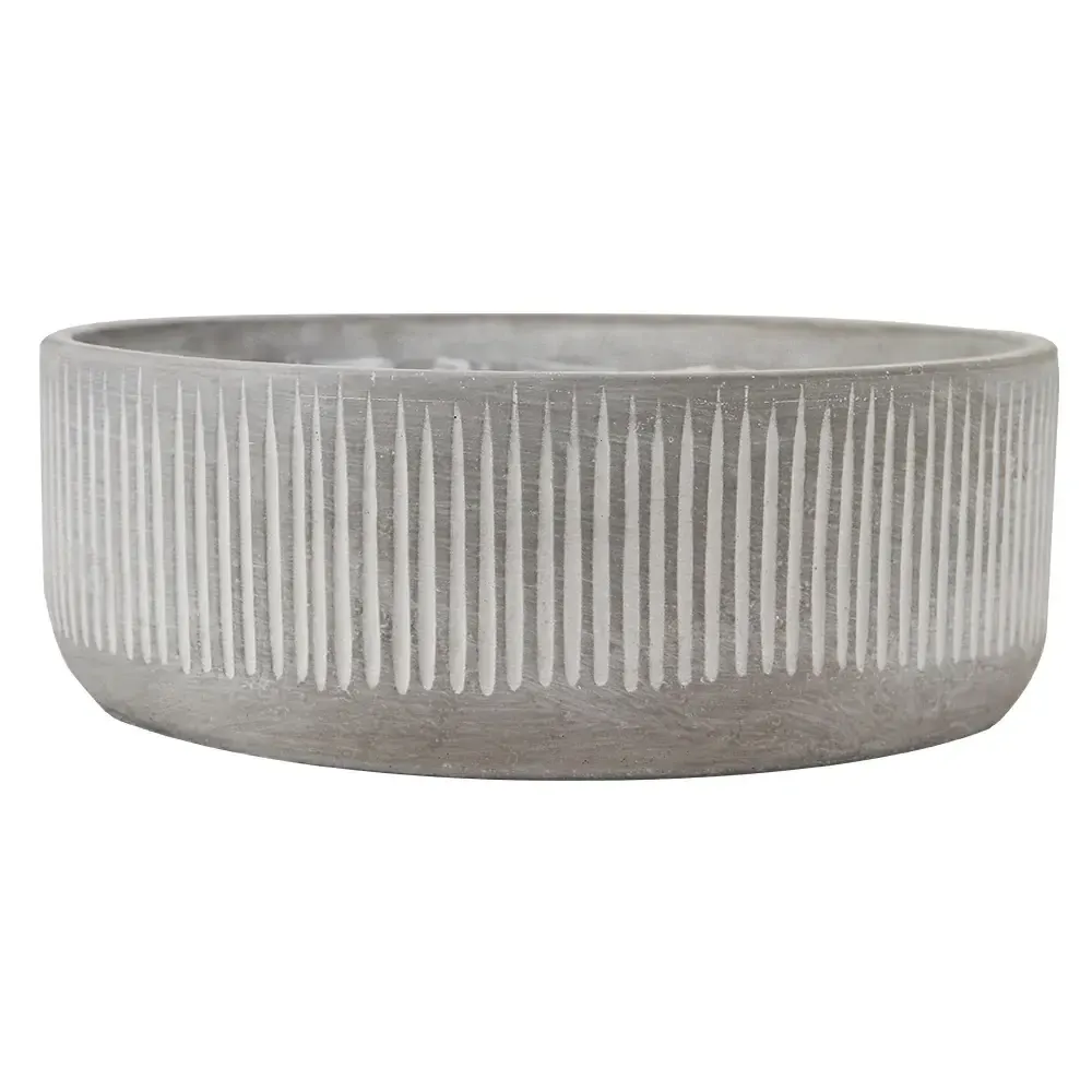4.5”H X 12” WHITE CERAMIC FLUTED RIBBED PLANTER VASE